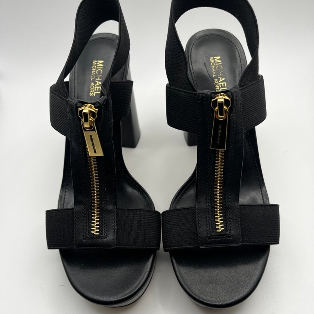 Michael Kors Black Sandals with Gold Zipper